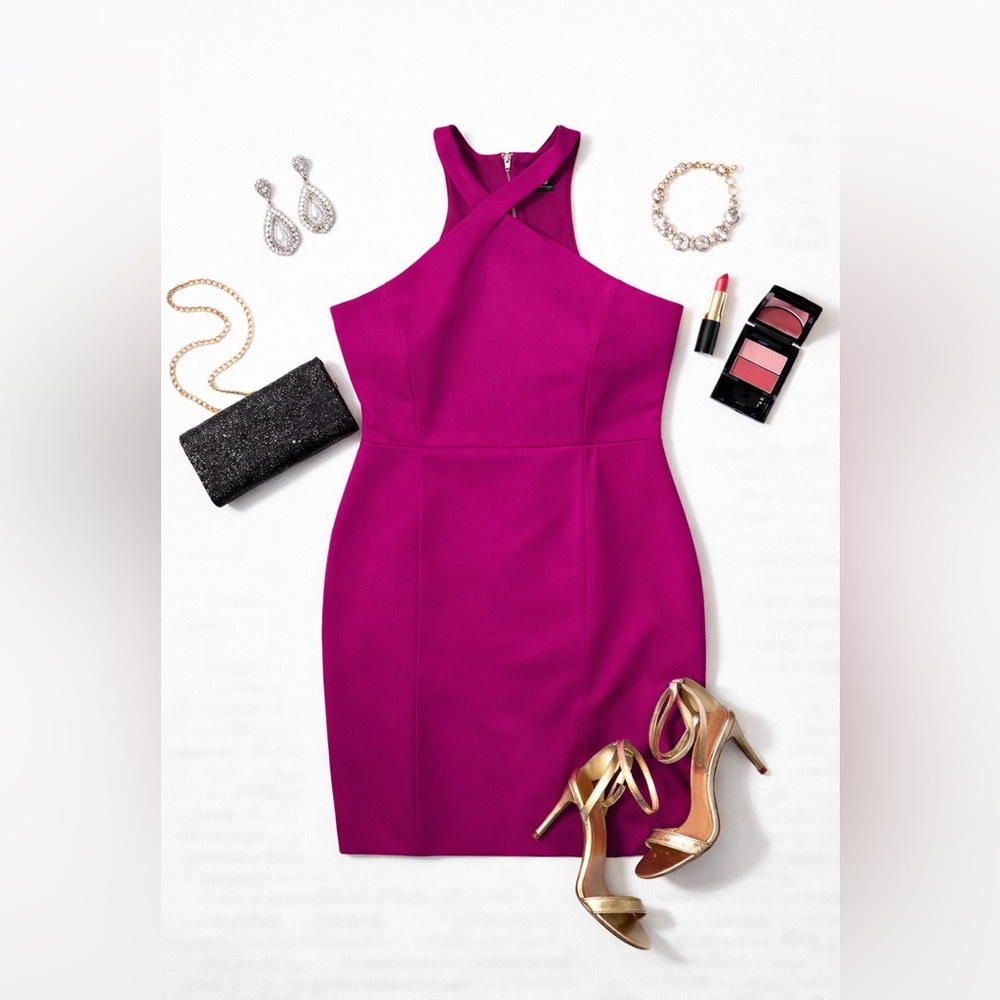 INC Magenta / Fuchsia Halter Cross-Front Cocktail Party Dress Size 18 NWT